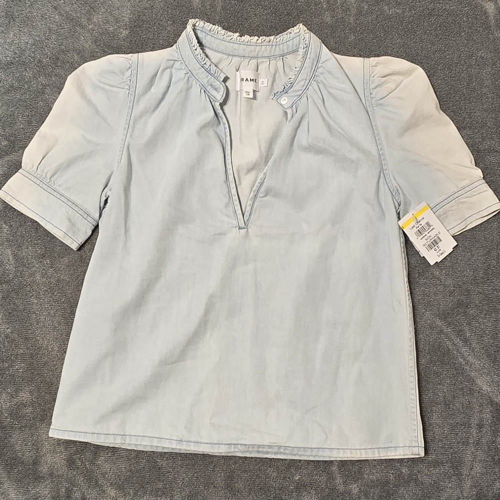 Frame Light Blue Denim Puff Sleeve Blouse NWT